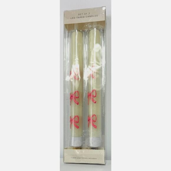 Cupcakes and Cashmere LED Taper Candles White w/ Pink Bows Timer Flameless - Picture 1 of 2
